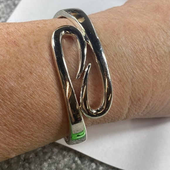 Cuff Wrap Silver Tone Bracelet Bangle Hinged Spring Adjustable Fashion Jewelry - Picture 8 of 16